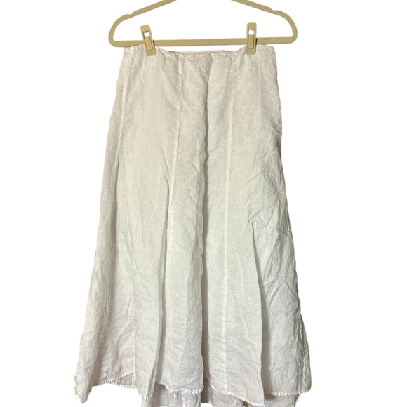 EILEEN FISHER White Irish Linen Midi Lined Skirt Beach Vacation A Line Large - Picture 2 of 9